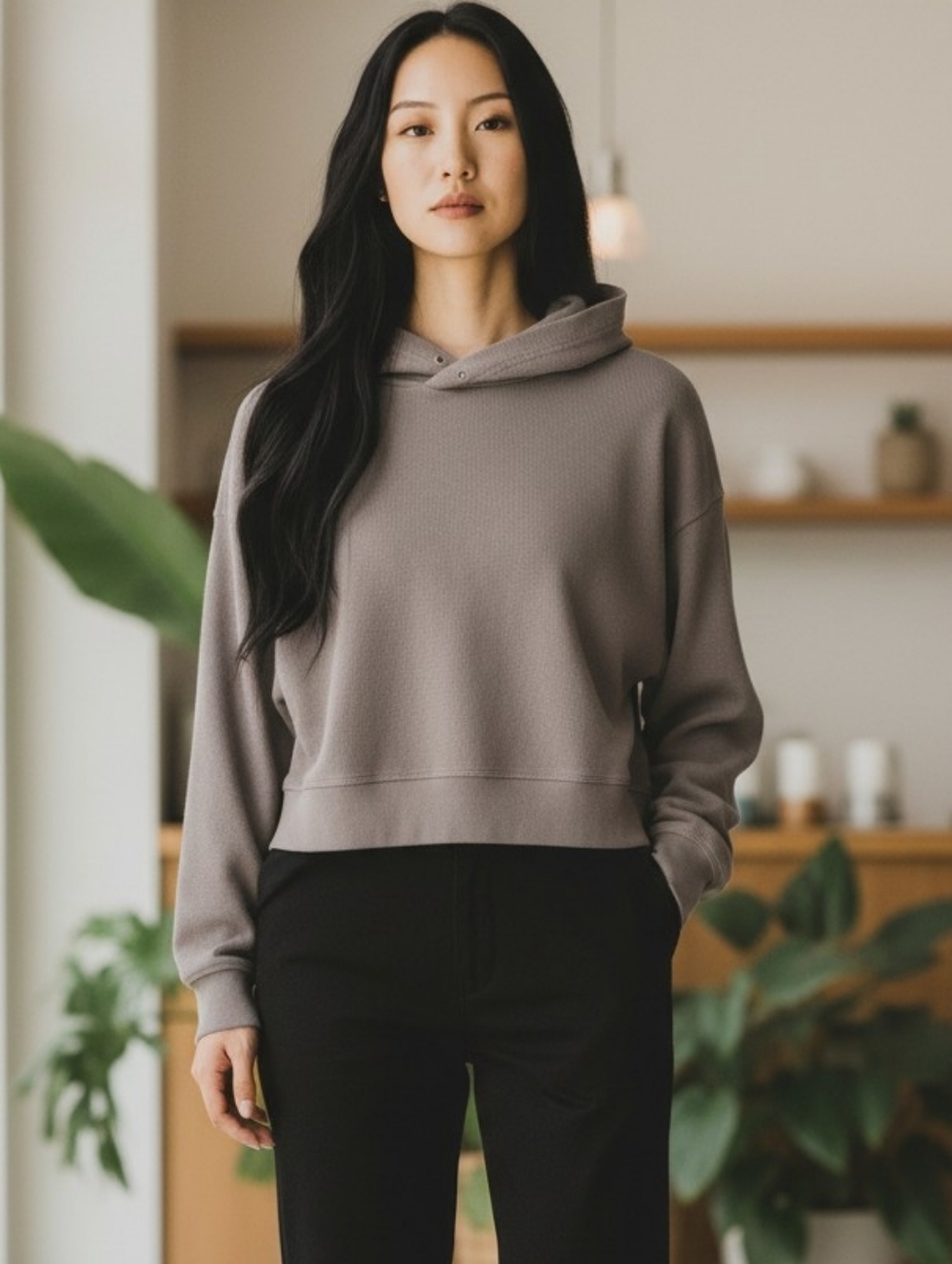 🎉 3/$60 Aritzia Sunday Best Grey Cropped Waffle Knit Hoodie Size Medium